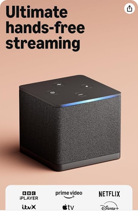 Amazon Fire TV Cube (Newest gen), Hands-free streaming media player with Alexa, Wi-Fi 6E, 4K Ultra HD, find TV programmes faster with Alexa+